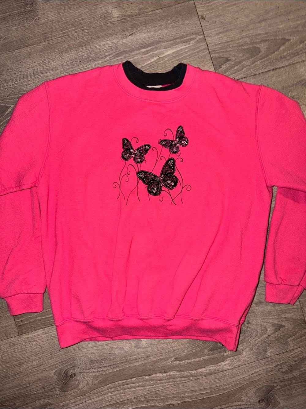 Vintage top stitch morning sun Pink Butterfly Crewneck Sweater - Women's